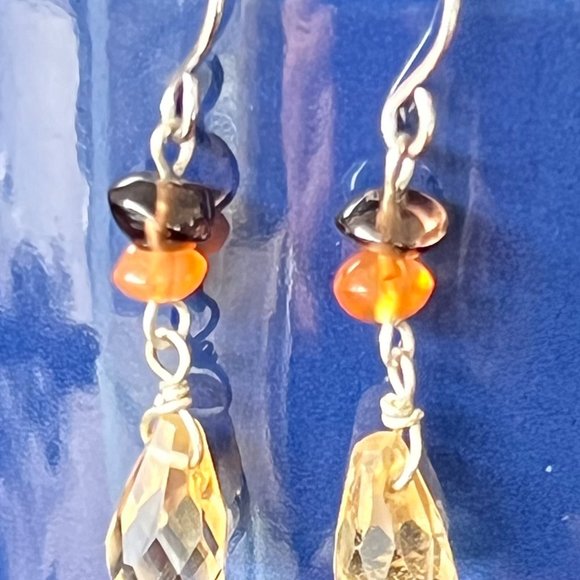 Artisan 925 Sterling Silver Semi Precious Stone Earrings, Citrine Earrings - Picture 2 of 6
